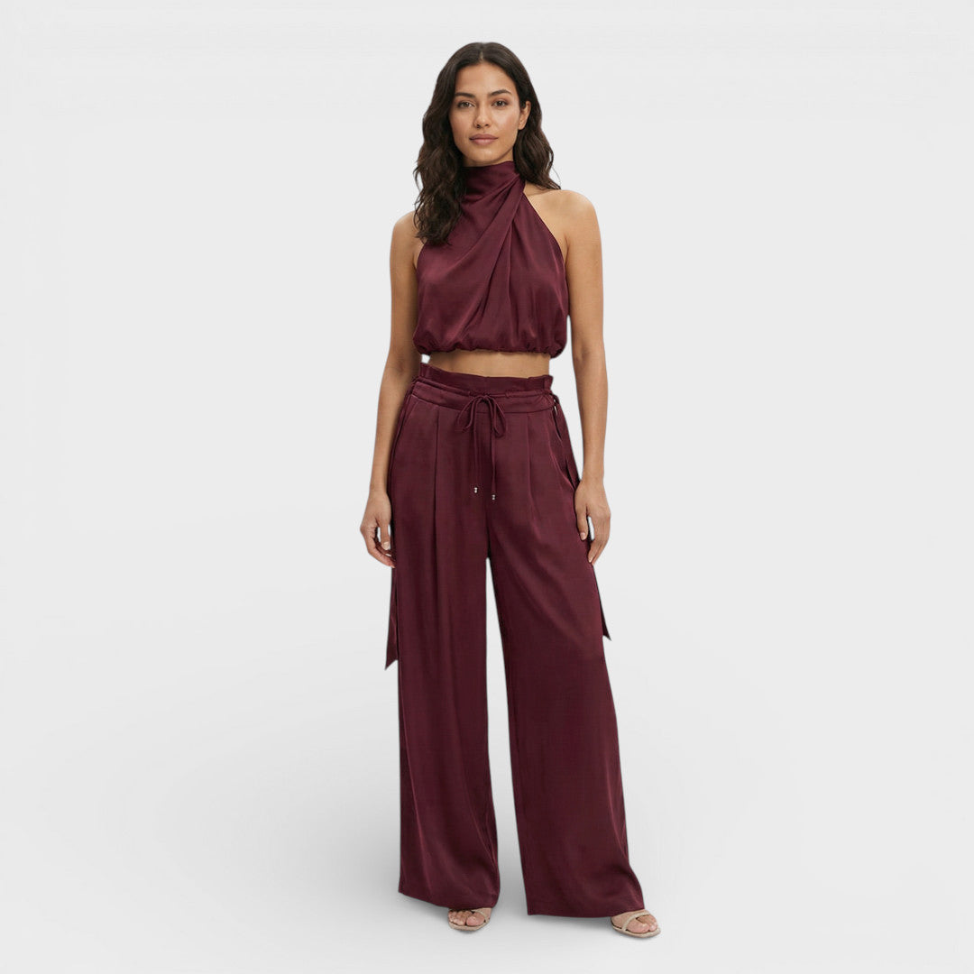 Éléonore | Pantalon Large Femme Taille Haute Blanc Crème