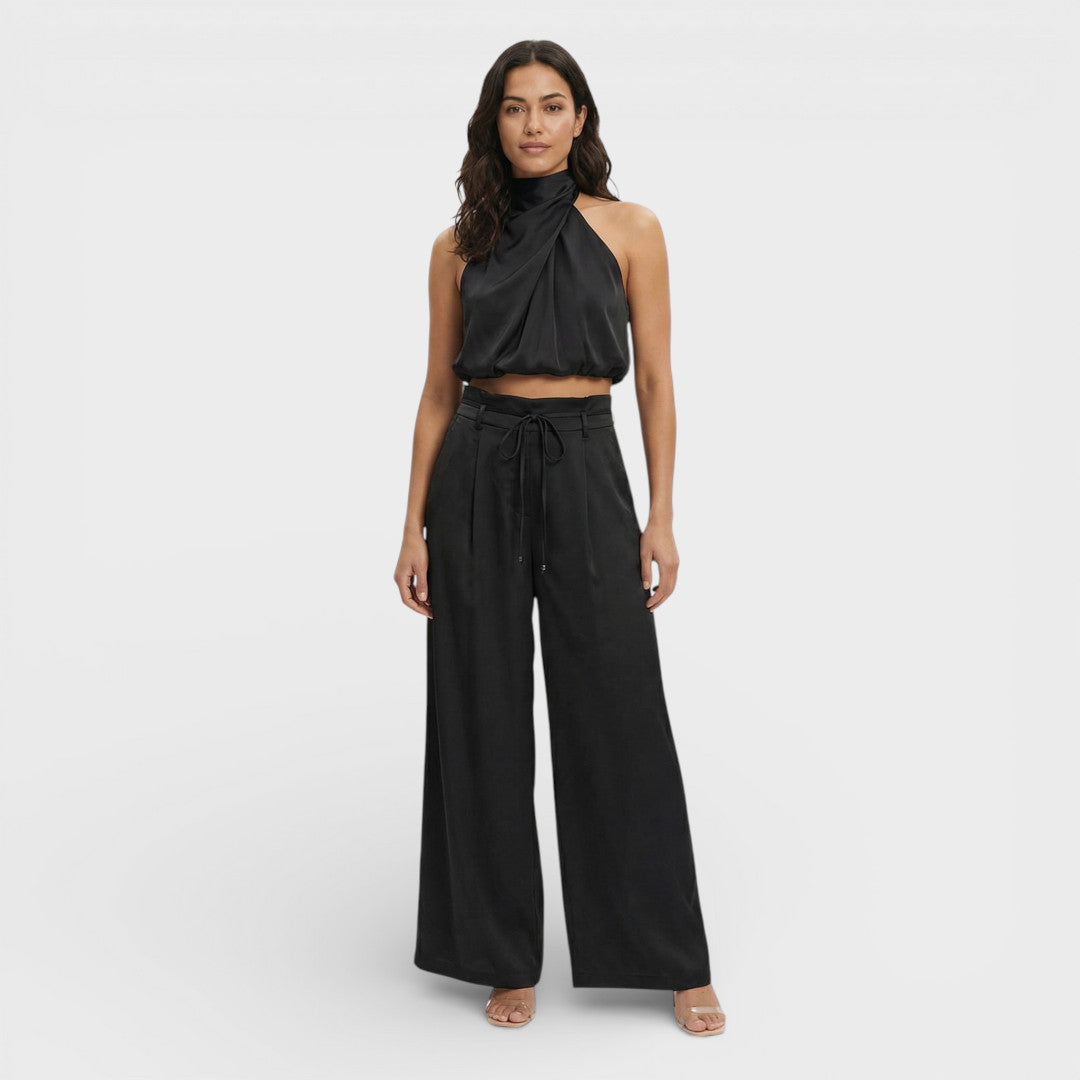 Éléonore | Pantalon Large Femme Taille Haute Blanc Crème