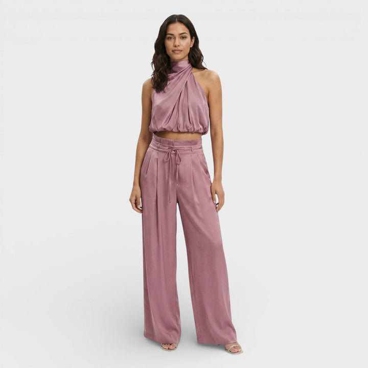 Éléonore | Pantalon Large Femme Taille Haute Blanc Crème