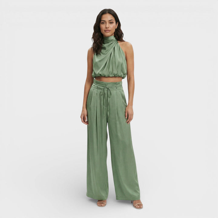 Éléonore | Pantalon Large Femme Taille Haute Blanc Crème