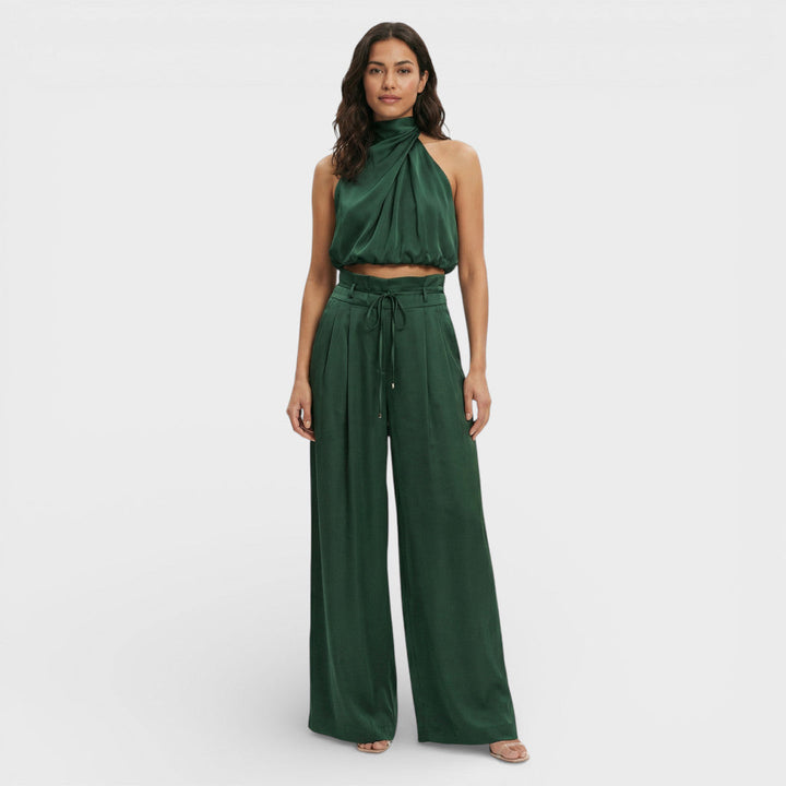 Éléonore | Pantalon Large Femme Taille Haute Blanc Crème