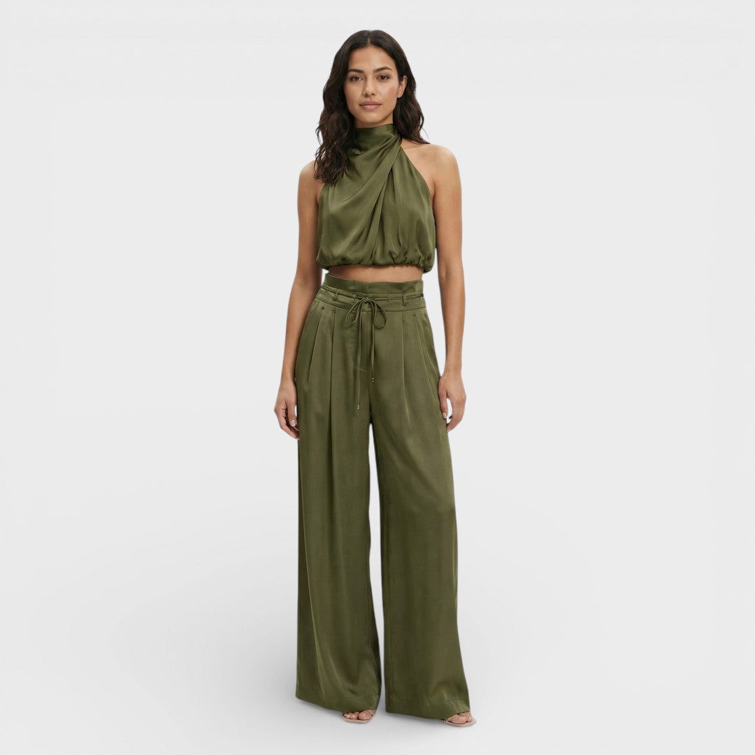 Éléonore | Pantalon Large Femme Taille Haute Blanc Crème