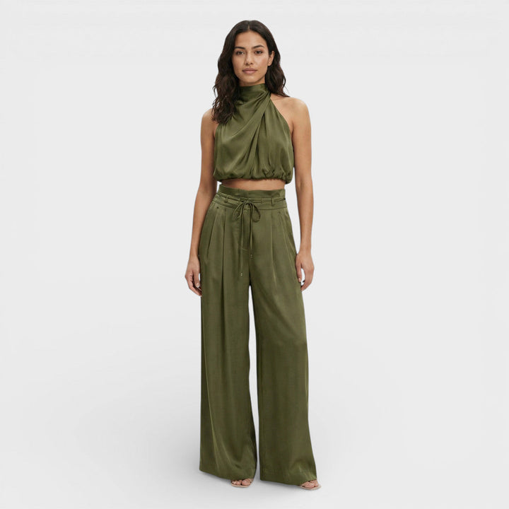 Éléonore | Pantalon Large Femme Taille Haute Blanc Crème