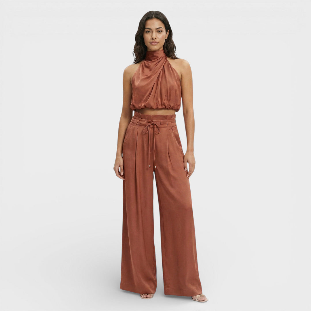 Éléonore | Pantalon Large Femme Taille Haute Blanc Crème