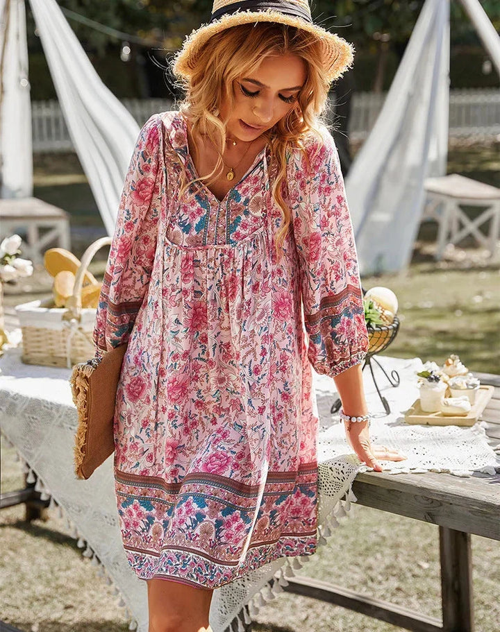 Éléonore | Robe Femme Fleurie Bohème Manches Longues
