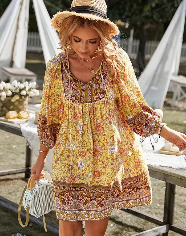 Éléonore | Robe Femme Fleurie Bohème Manches Longues