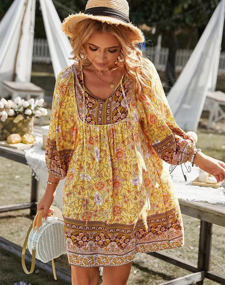 Éléonore | Robe Femme Fleurie Bohème Manches Longues