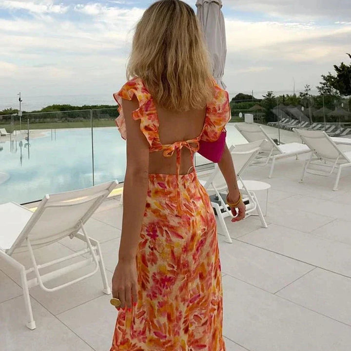 Éléonore | Robe Femme Fleurie Maxi à Volants