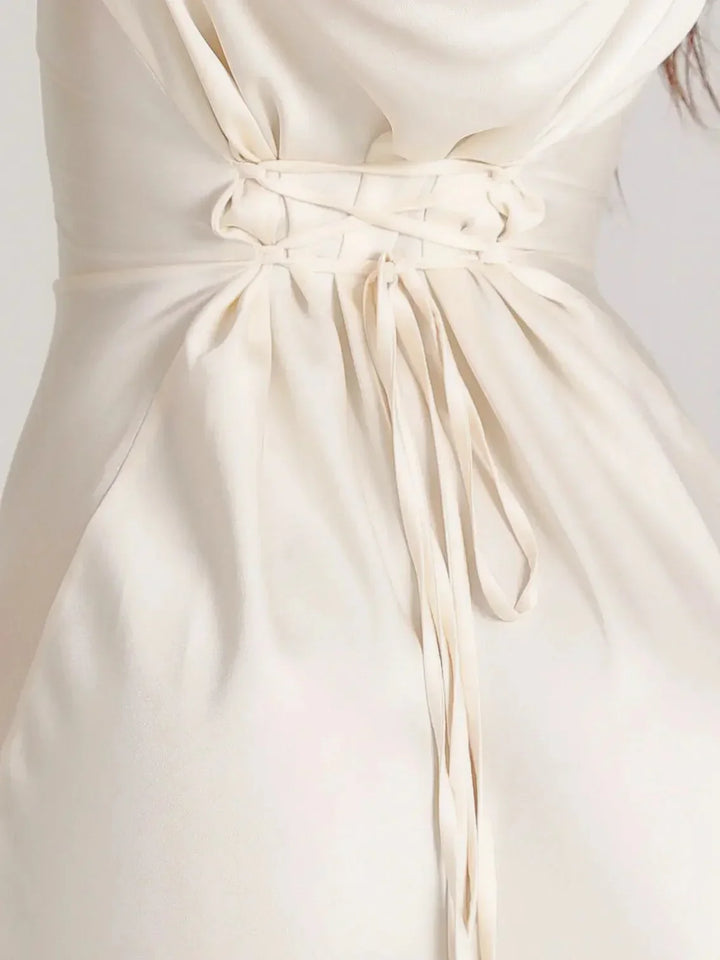 Éléonore | Robe Longue Satin Crème Manches Évasées