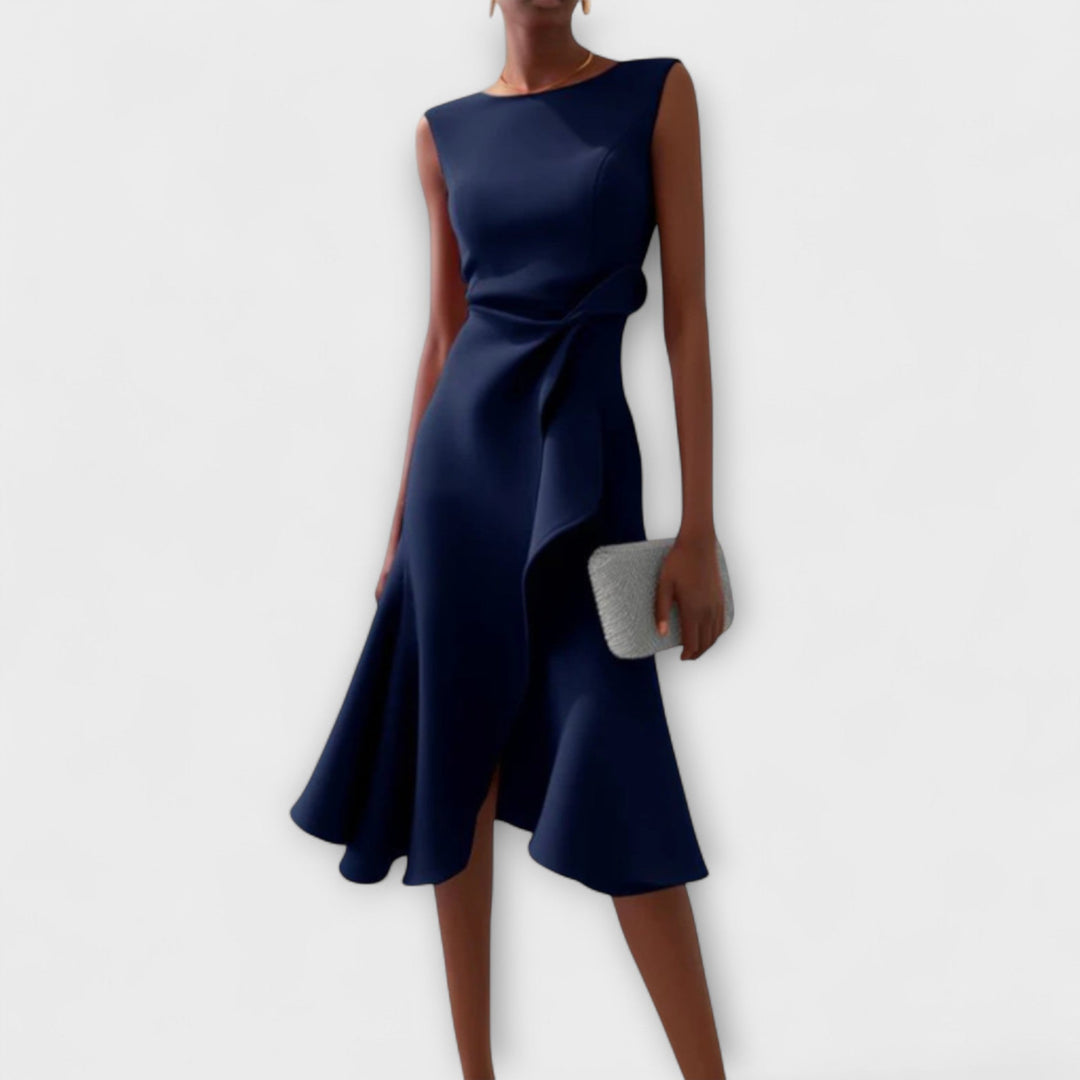 Éléonore | Robe Midi Femme à Volants Marine