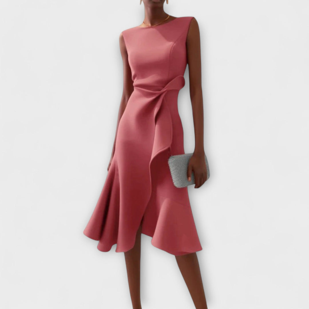 Éléonore | Robe Midi Femme à Volants Marine