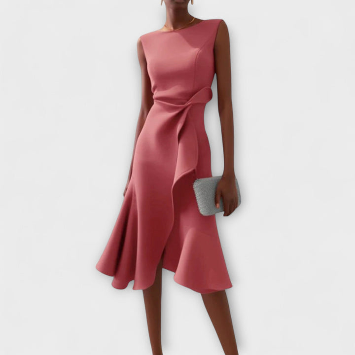Éléonore | Robe Midi Femme à Volants Marine