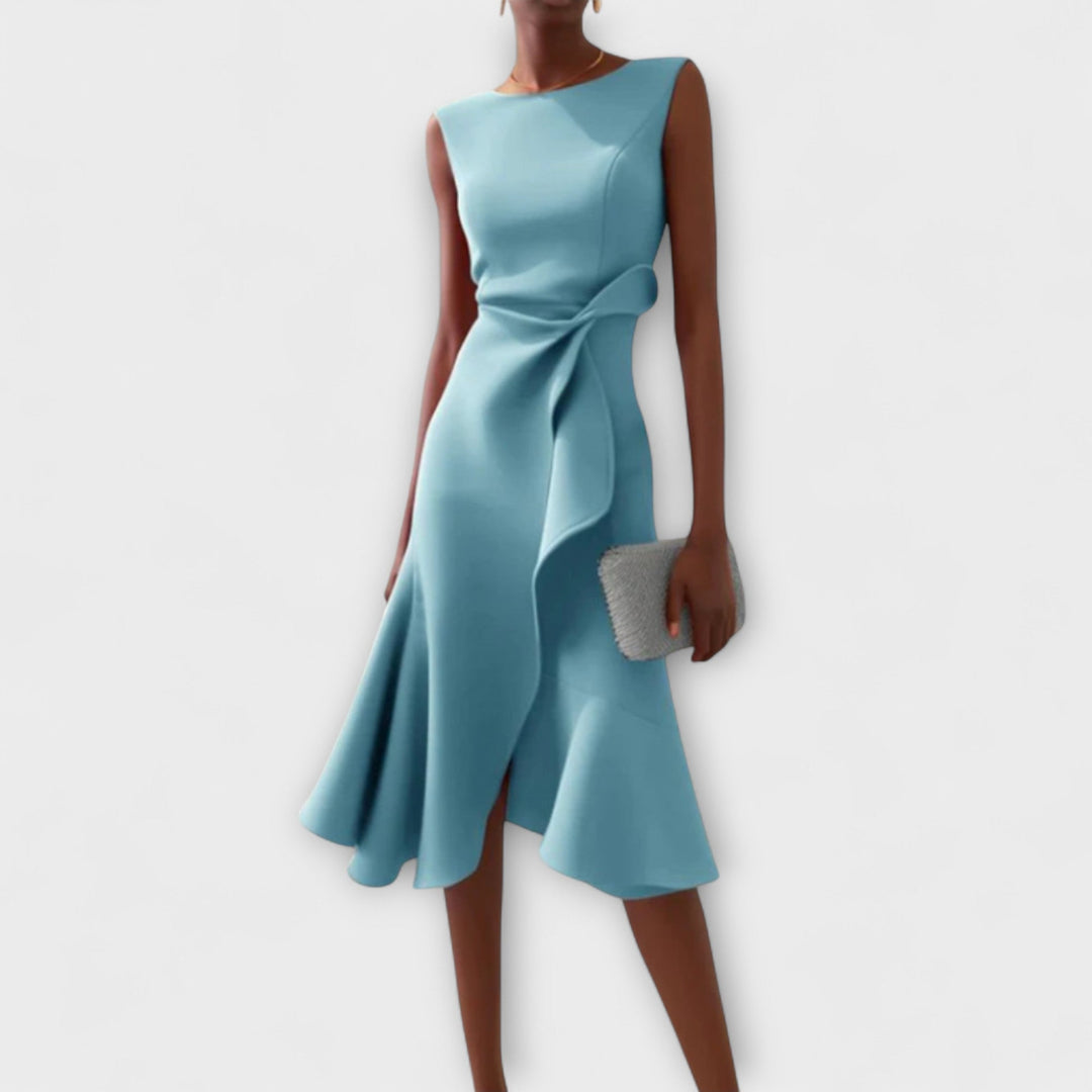 Éléonore | Robe Midi Femme à Volants Marine