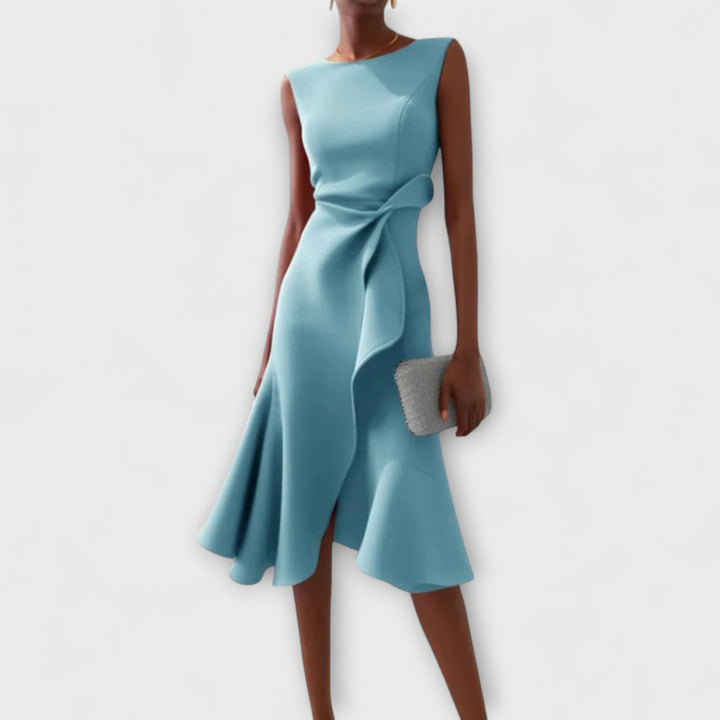 Éléonore | Robe Midi Femme à Volants Marine