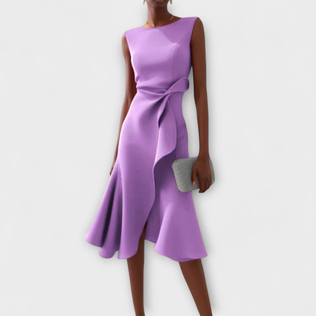 Éléonore | Robe Midi Femme à Volants Marine
