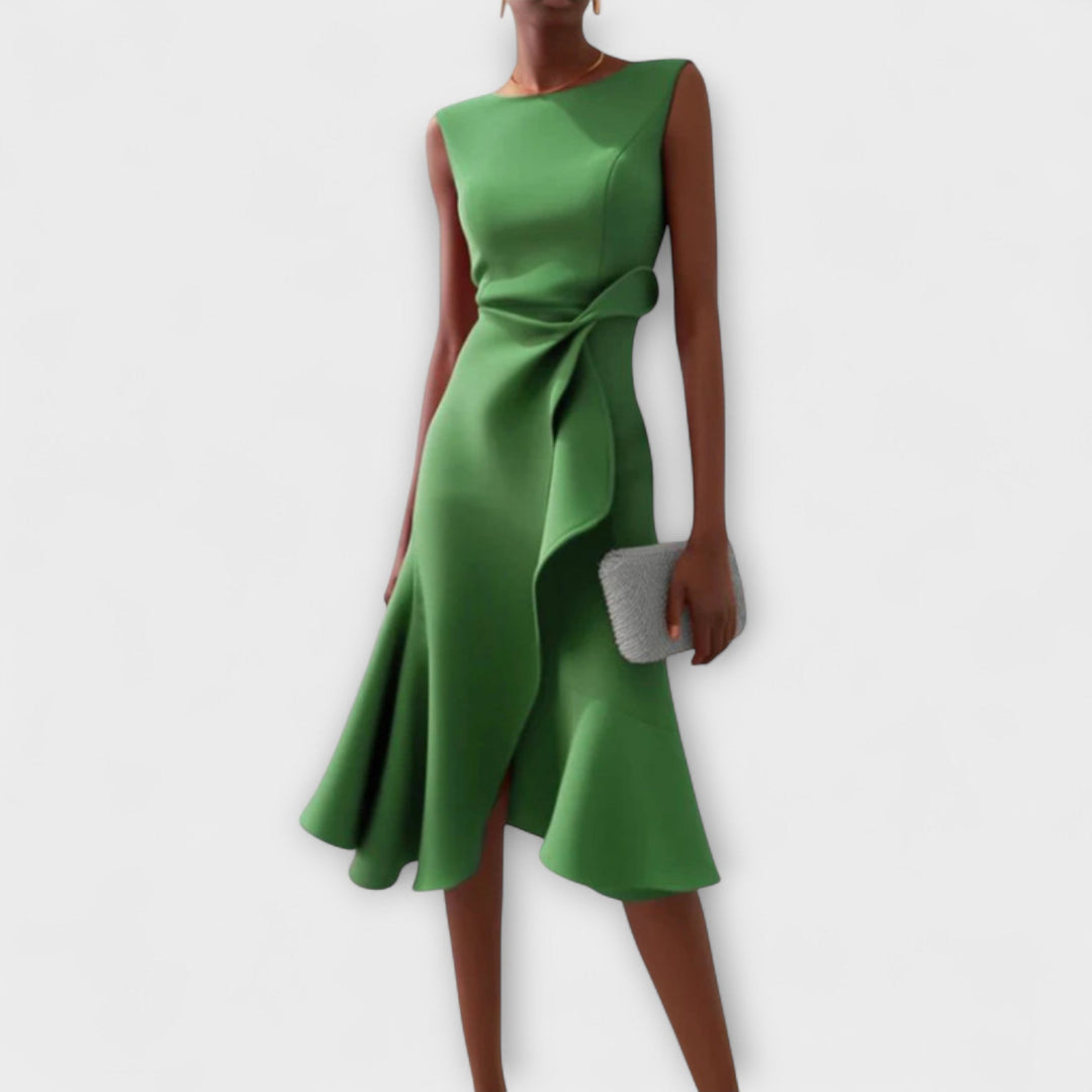 Éléonore | Robe Midi Femme à Volants Marine