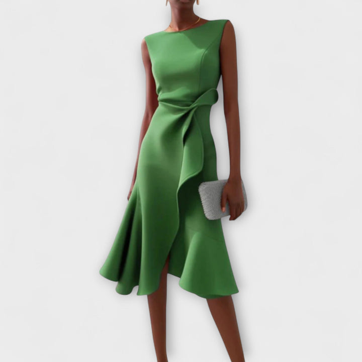 Éléonore | Robe Midi Femme à Volants Marine