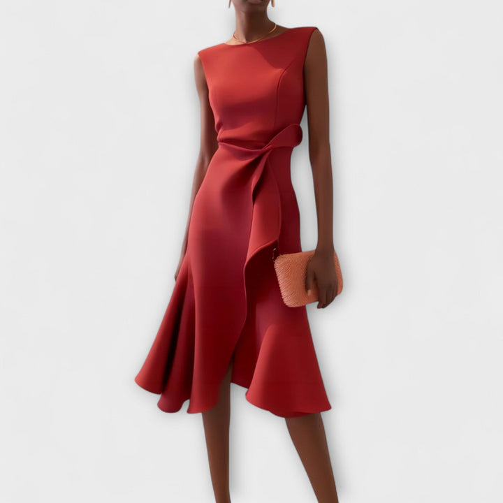 Éléonore | Robe Midi Femme à Volants Marine