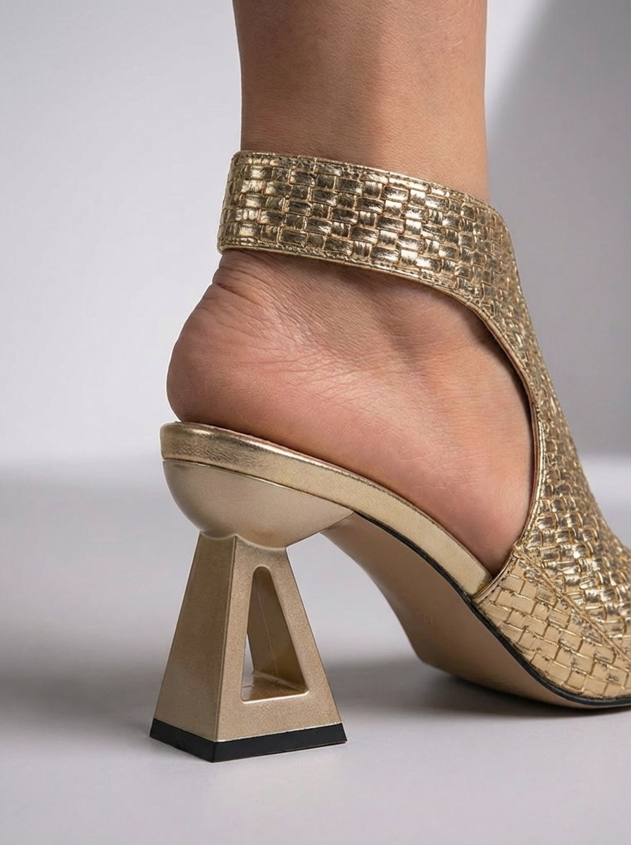 Éléonore | Sandales Femme Talon Géométrique Cuir Camel