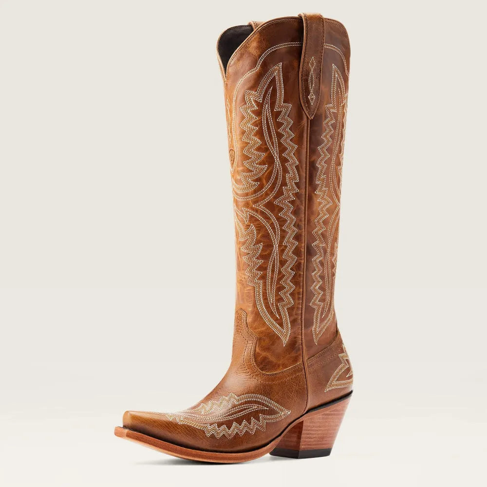 Elliot | Bottes Cowboy Cuir Brodées Marron Bout Pointu