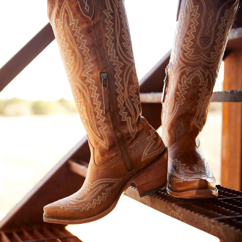Elliot | Bottes Cowboy Cuir Brodées Marron Bout Pointu