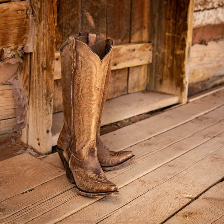Elliot | Bottes Cowboy Cuir Brodées Marron Bout Pointu
