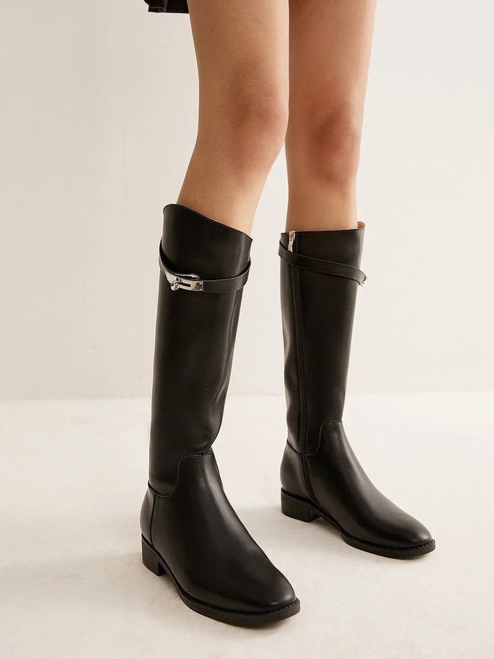Élodie | Bottes Cavalières Femme Cuir Noir Talon Bloc