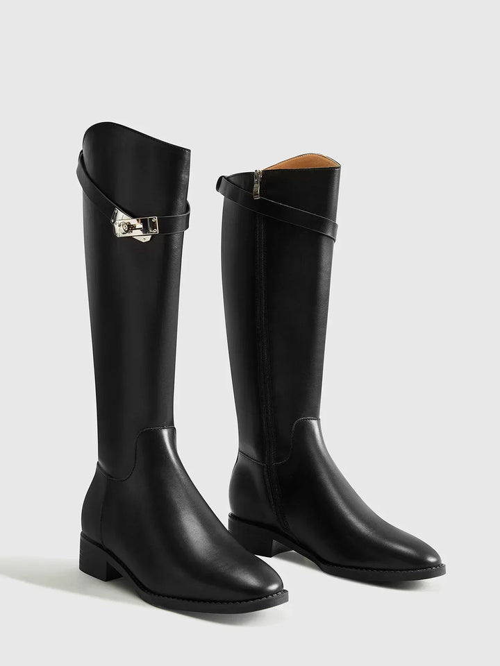 Élodie | Bottes Cavalières Femme Cuir Noir Talon Bloc
