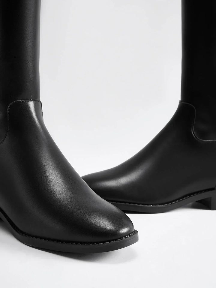 Élodie | Bottes Cavalières Femme Cuir Noir Talon Bloc