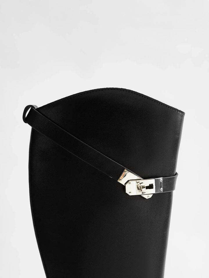 Élodie | Bottes Cavalières Femme Cuir Noir Talon Bloc