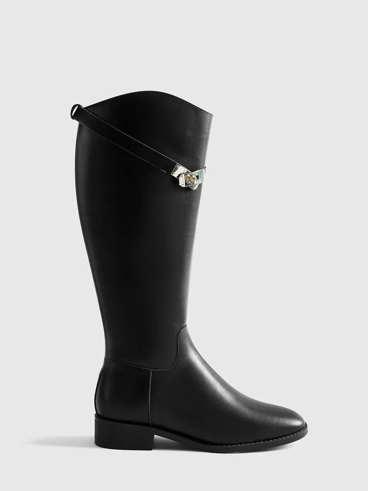 Élodie | Bottes Cavalières Femme Cuir Noir Talon Bloc