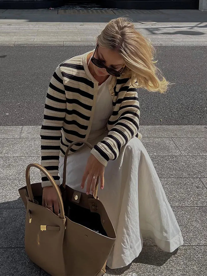 Élodie | Cardigan Rayé Boutonné Femme Manches Longues