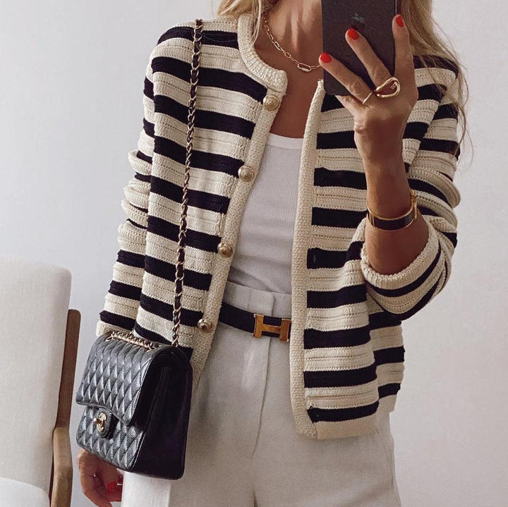 Élodie | Cardigan Rayé Boutonné Femme Manches Longues