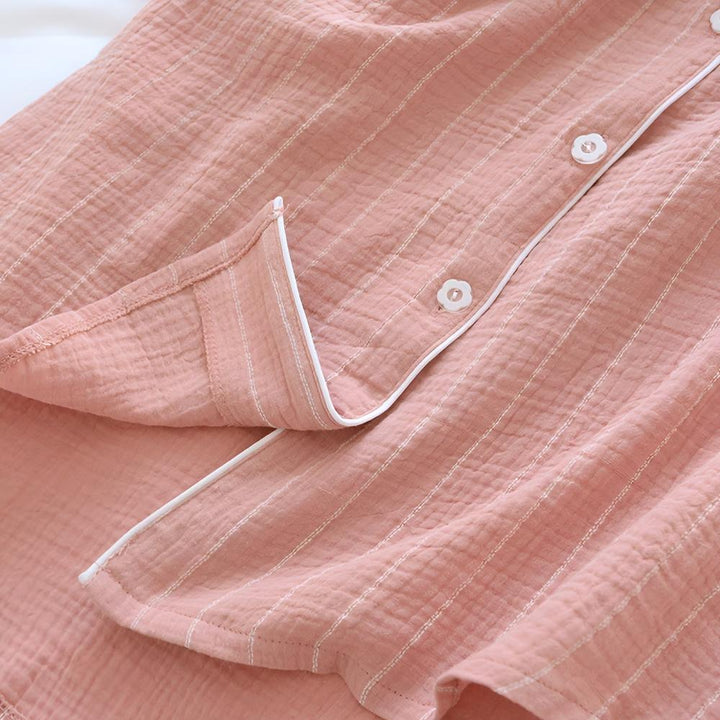 Élodie | Chemise de Nuit Rayée Coton Femme Manches Longues