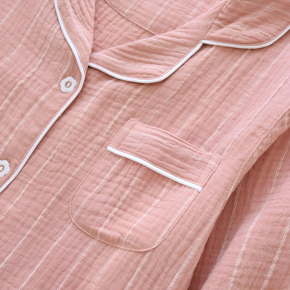 Élodie | Chemise de Nuit Rayée Coton Femme Manches Longues
