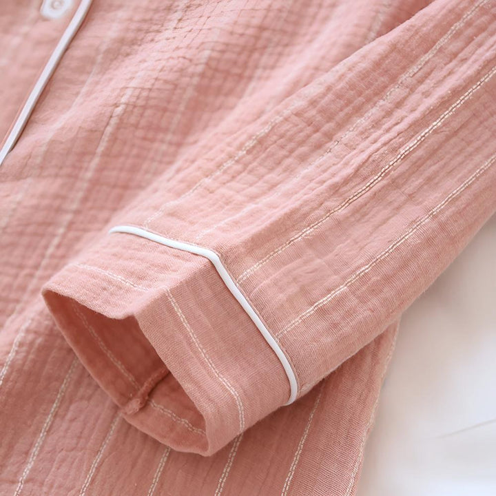 Élodie | Chemise de Nuit Rayée Coton Femme Manches Longues