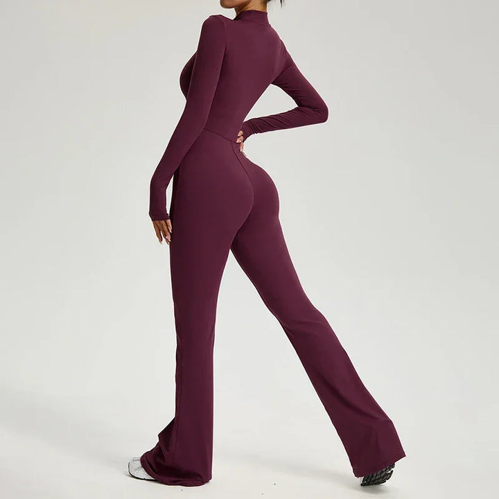 Élodie | Combinaison Femme Marron Zippée Manches Longues