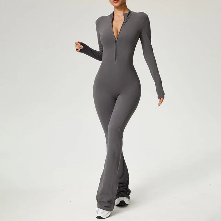 Élodie | Combinaison Femme Marron Zippée Manches Longues