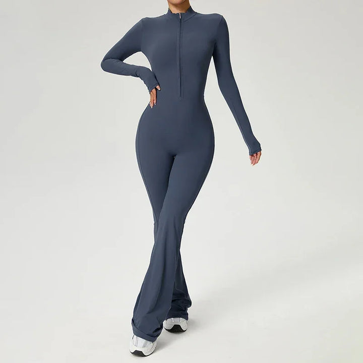 Élodie | Combinaison Femme Marron Zippée Manches Longues