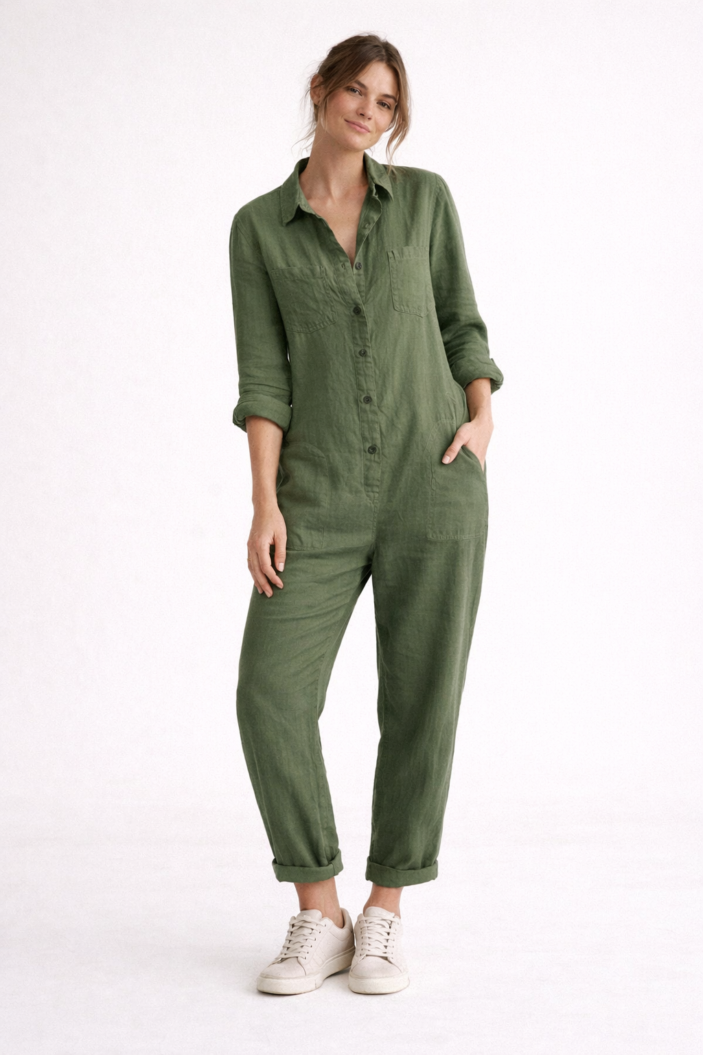 Élodie | Combinaison Pantalon Femme Lin Rose