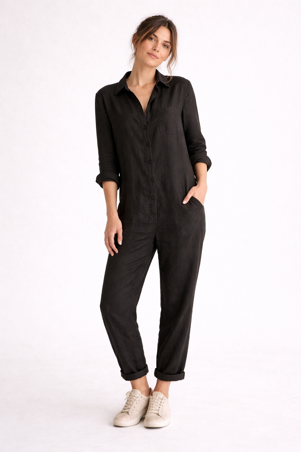 Élodie | Combinaison Pantalon Femme Lin Rose