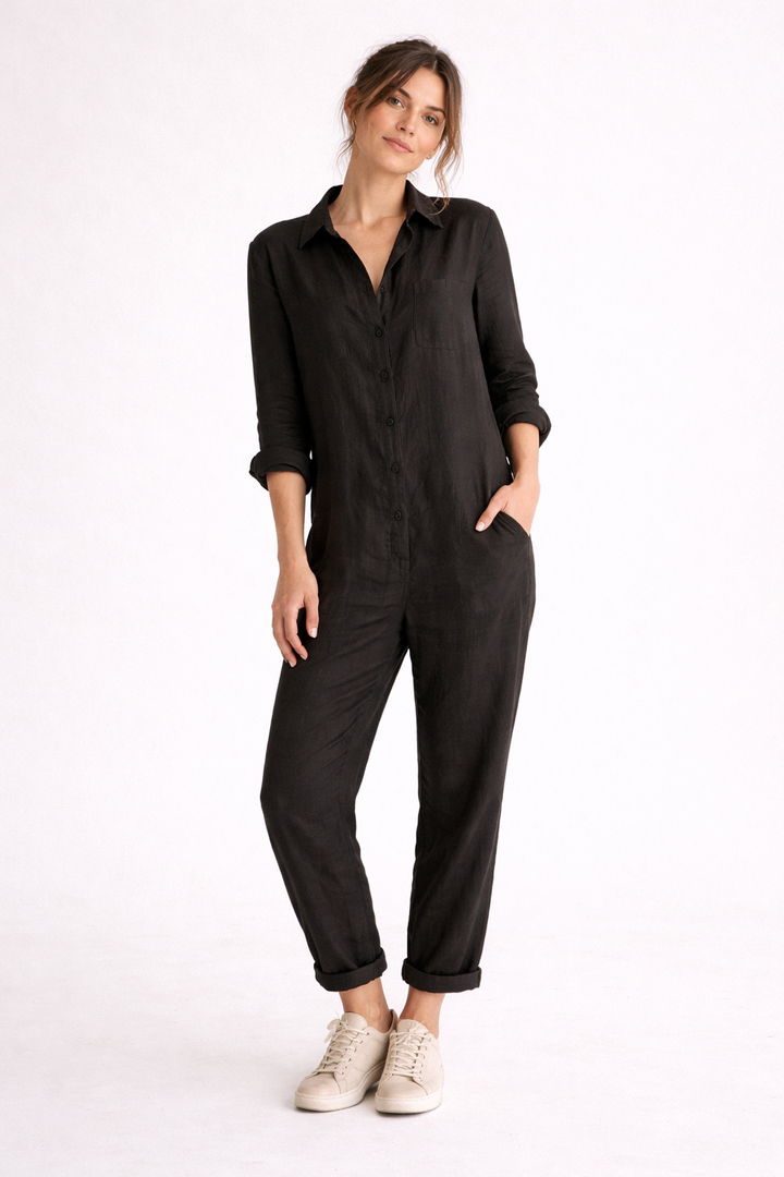 Élodie | Combinaison Pantalon Femme Lin Rose