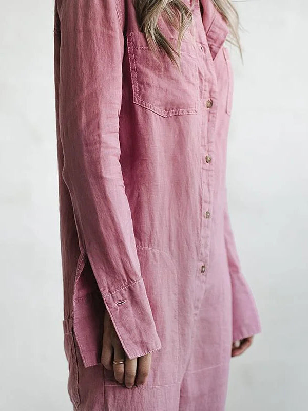 Élodie | Combinaison Pantalon Femme Lin Rose