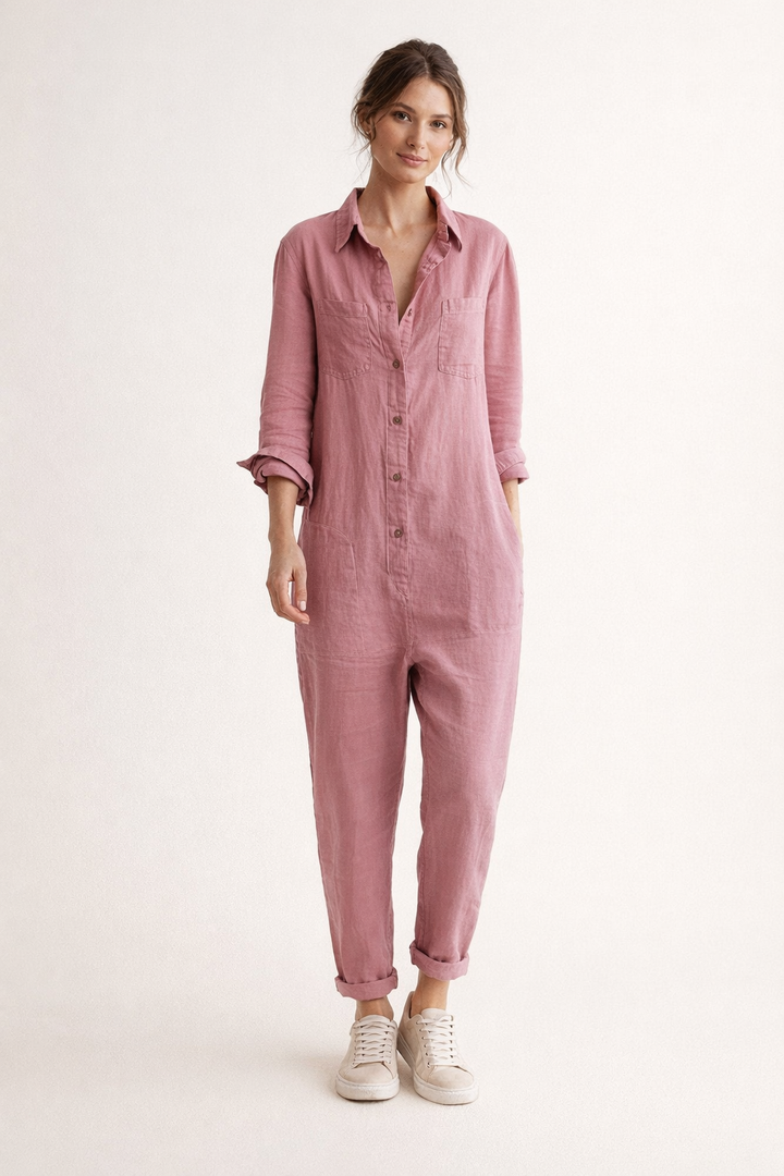 Élodie | Combinaison Pantalon Femme Lin Rose