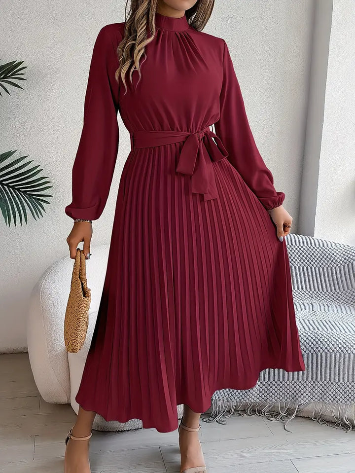 Élodie | Robe Femme Plissée Midi Ceinturée