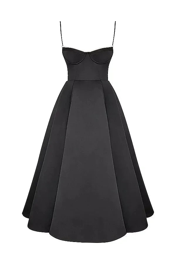 Élodie | Robe de Soirée Noire Corset Jupe Évasée Tulle