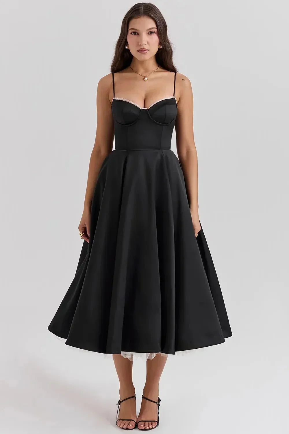Élodie | Robe de Soirée Noire Corset Jupe Évasée Tulle
