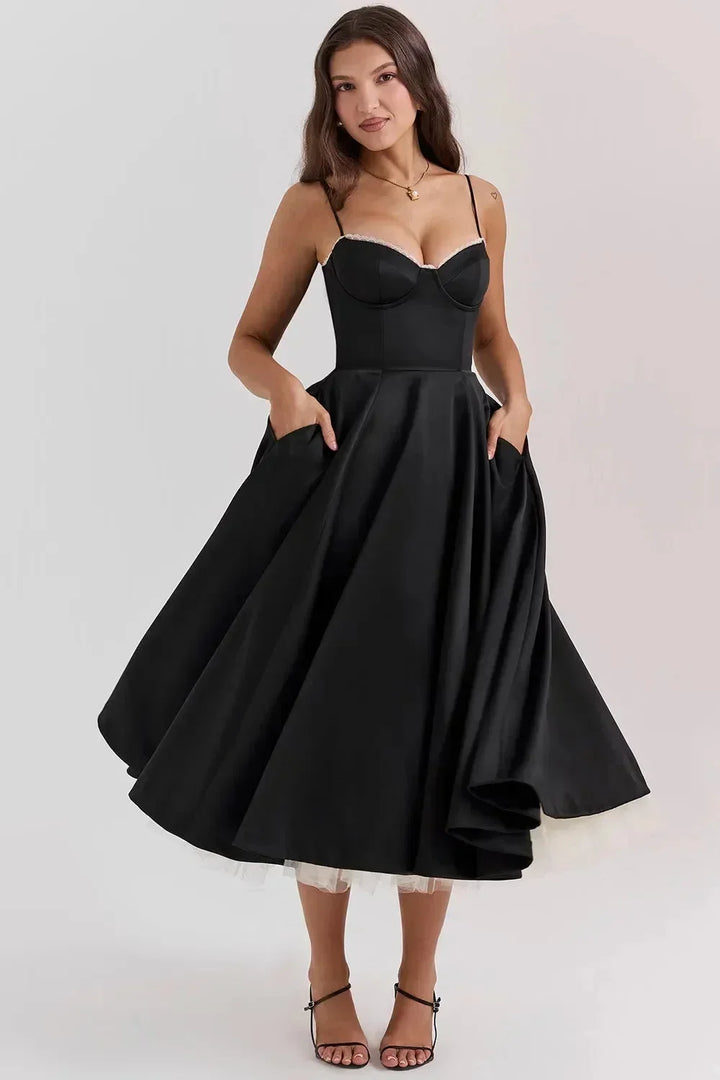 Élodie | Robe de Soirée Noire Corset Jupe Évasée Tulle