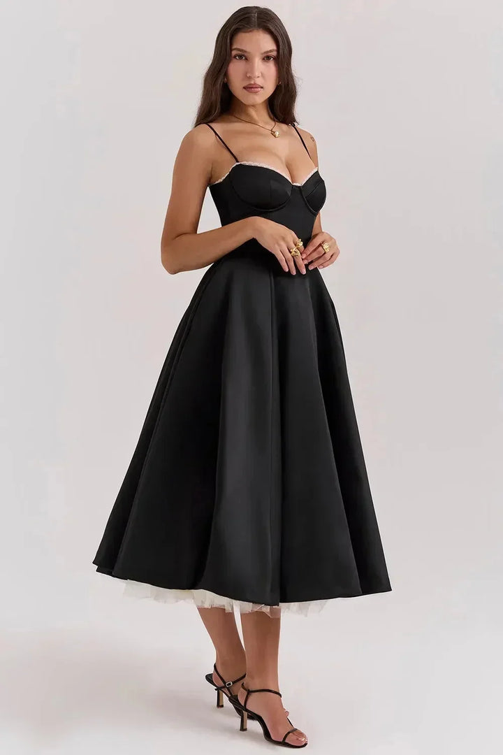 Élodie | Robe de Soirée Noire Corset Jupe Évasée Tulle