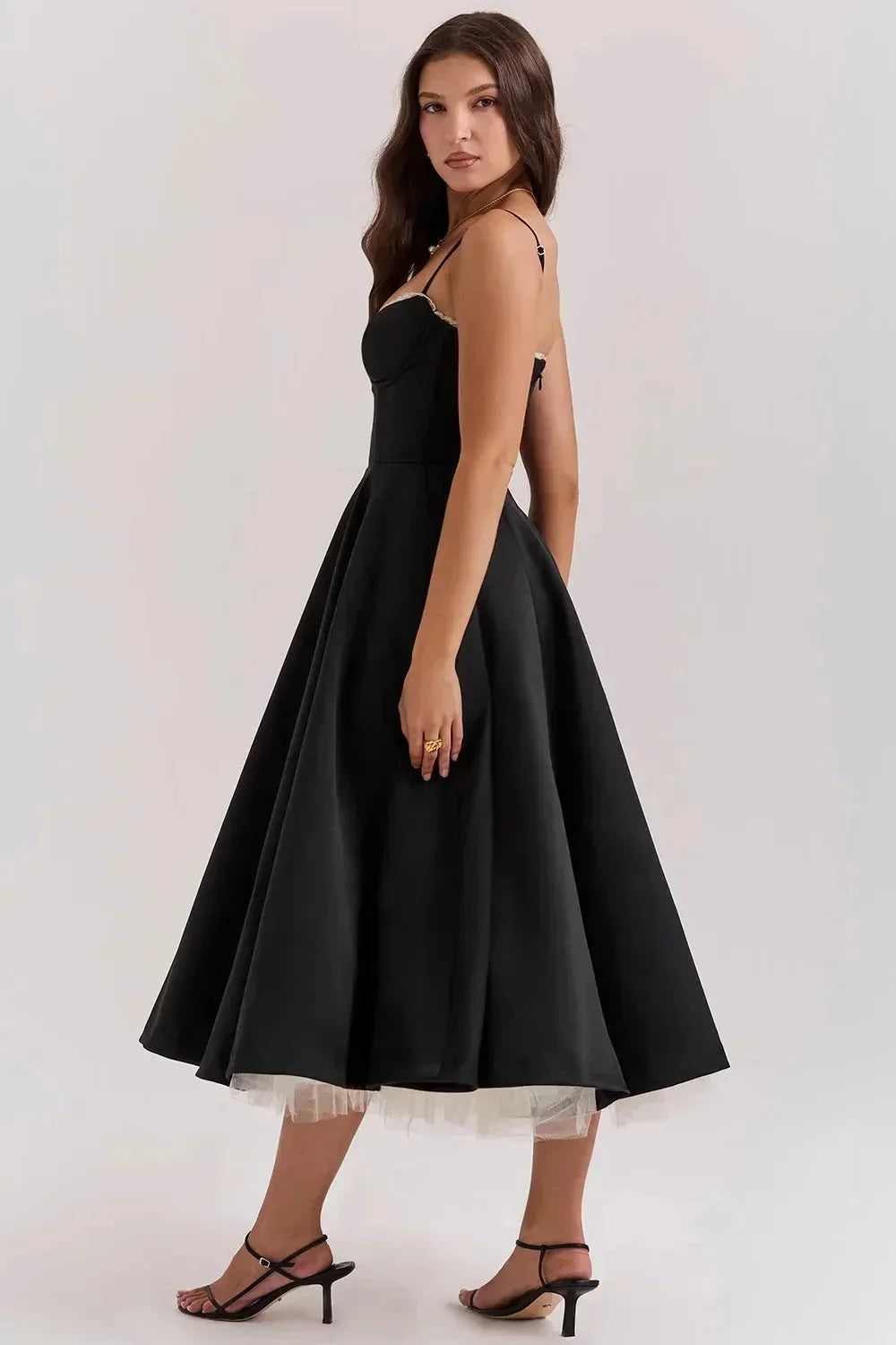 Élodie | Robe de Soirée Noire Corset Jupe Évasée Tulle